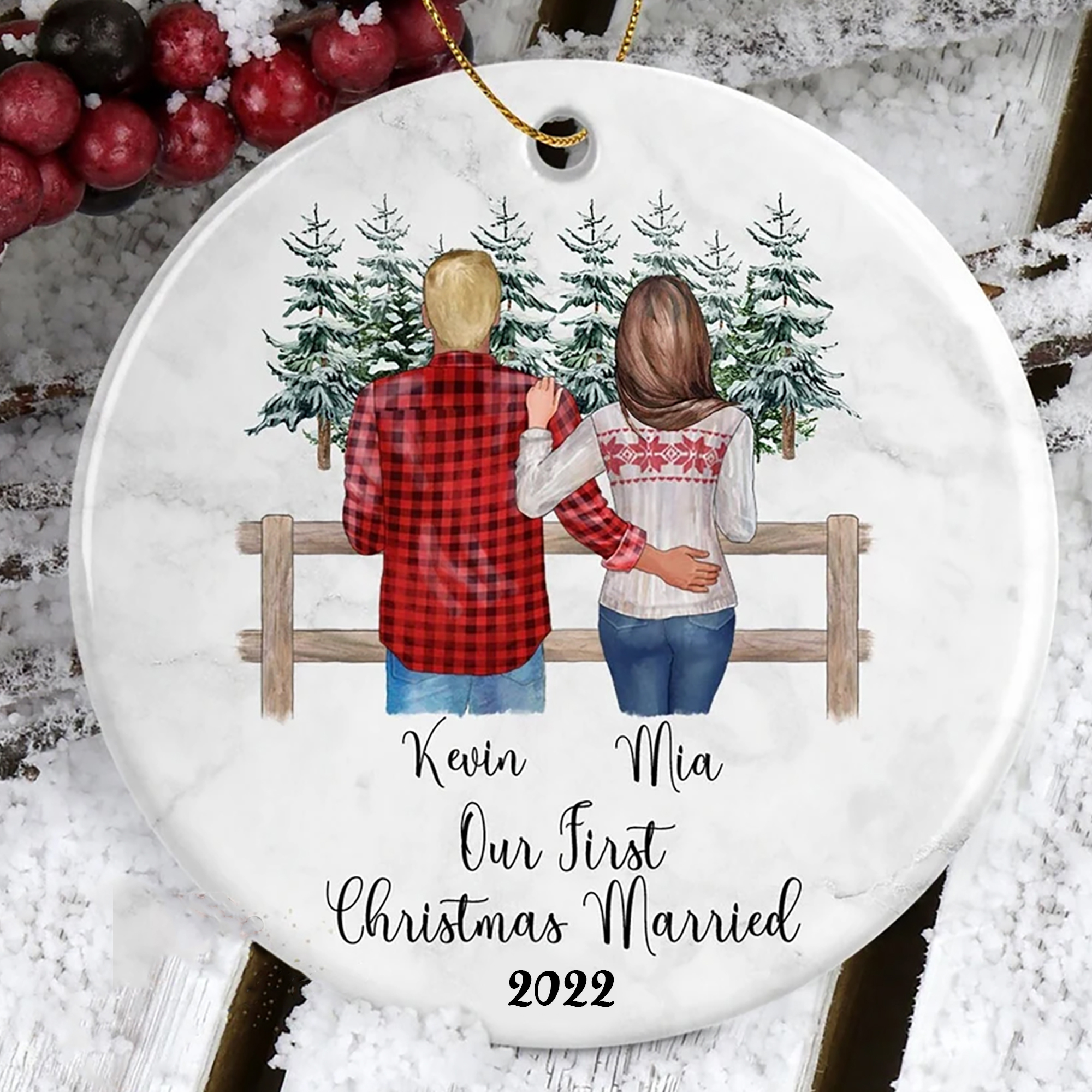 Personalized Family Portrait Ornament Our First Christmas Married Ornament First Christmas Ornament Family Gift Mr And Mrs Ornament 2022 Ornament